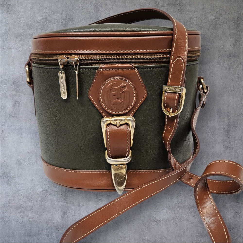 Charles Hubert Vintage Cylindrical Crossbody Bag Olive Green Leather Unique